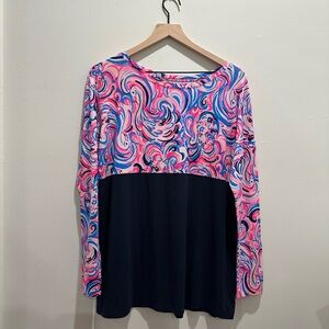 Lilly Pulitzer Pink and Blue Swirl Long Sleeve Top